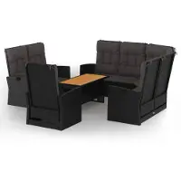 Syfax Salon de jardin 4 pcs avec coussins Noir Résine tressée