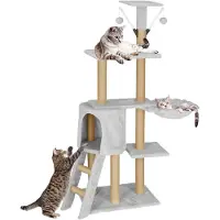 Springos Arbre à chat Maison pour chats Coussin de jeu Plateformes à pompons 136 cm