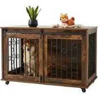 Relaxdays Meuble pour chien , cage grillagée avec tablette et roulettes, 2 portes, dimensions : 64 x 100 x 59 cm, armoire pour chien, marron/noir
