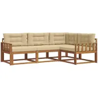 vidaXL Ensemble de canapés d'extérieur avec coussins 4 pièces Nature et Beige