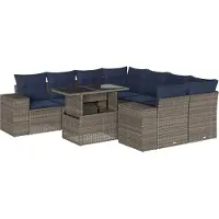 Syfax Ensemble de canapé de jardin 9 pcs avec coussins gris résine tressée