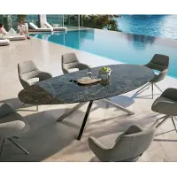 DELIFE Table d’extérieur Edge Ovale 280x130 cm Céramique Emperador Extra Lucidato Brun foncé Piètement croisé rectangulaire Acier inoxydable