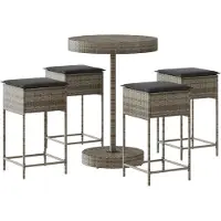 Syfax Ensemble de bar de jardin 5 pcs avec coussins gris poly rotin