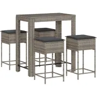 Syfax Ensemble de bar de jardin 5 pcs avec coussins gris poly rotin