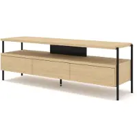 FURNLUX Meuble TV Puffin Chêne Clair Et Noir 154 cm / Couleur principale : beige / Dimensions : 154 x 51 x 42 cm