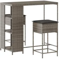 Syfax Ensemble de bar de jardin 3 pcs et coussins gris résine tressée