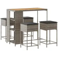 Syfax Ensemble de bar de jardin 5 pcs avec coussins gris poly rotin