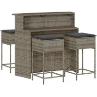 Syfax Ensemble de bar de jardin 5 pcs avec coussins gris poly rotin