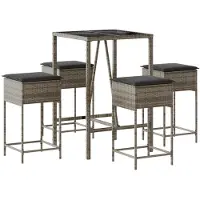 Syfax Ensemble de bar de jardin 5 pcs avec coussins gris poly rotin