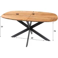 Furnlux Classic Table à manger FURNLUX Arhus Acacia et noir 150 cm / Couleur principale : marron / Dimensions : 150 x 77 x 90 cm