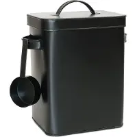 Relaxdays 2 boîtes métalliques, boîtes de conservation de 6,5 L avec doseur, pour aliments pour animaux et café, hermétiques, boîtes à lessive, noires