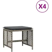 vidaXL Tabourets de jardin et coussins lot de 4 gris 41x41x36 cm rotin