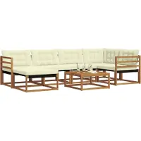 vidaXL Ensemble de salon de jardin 7 pièces, bois d'acacia massif, couleurs naturelles et crème