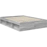 vidaXL Cadre de lit, couleur unie Sonoma-gris, 135 x 190 cm, en bois massif de pin