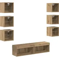 vidaXL Armoire TV avec rampes lumineuses LED 8 pcs Artisan-Chêne Verre