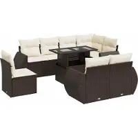 vidaXL Ensemble de salon de jardin 9 pièces avec coussins Marron Poly Rattan