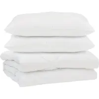 vidaXL : Ensemble de literie comprenant une couette et deux oreillers, 3 pièces, blanc, microfibre