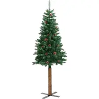 vidaXL Sapin de Noël mince Vert 210 cm PVC et bois de pin massif
