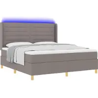 vidaXL Lit boxspring avec bandes lumineuses LED, couleur taupe, 180 x 200 cm, tissu