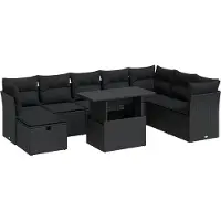 vidaXL Ensemble de salon de jardin 9 pièces avec coussins noir poly rotin
