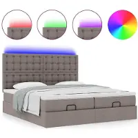 vidaXL Ottoman-lit avec matelas & LED Taupe 160x200 cm Tissu