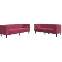 vidaXL Ensemble de 2 canapés Chesterfield avec traversins Rouge Velours