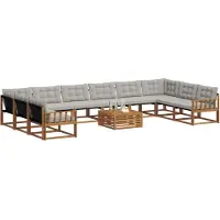 vidaXL Ensemble de canapés d'extérieur avec coussins 11 pièces Naturel et gris clair