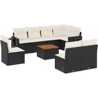 vidaXL Ensemble de salon de jardin 9 pièces avec coussins noir poly rotin