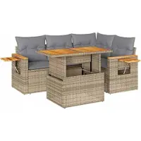 vidaXL Ensemble de salon de jardin 5 pièces avec coussins Beige Poly rotin Acacia