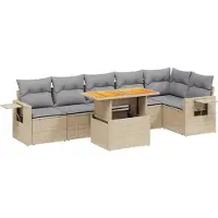 vidaXL Ensemble de salon de jardin 7 pièces avec coussins Beige Poly Rattan