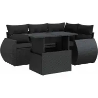 vidaXL Ensemble de salon de jardin 5 pièces avec coussins noir poly rotin