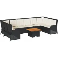 vidaXL Ensemble salon de jardin 7 pièces avec coussins noir poly rotin