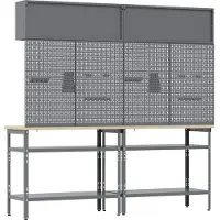 vidaXL , ensemble de tables de travail, 8 pièces, acier avec revêtement en poudre, rouge et gris