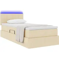 vidaXL Lit coffre à LED avec matelas, couleur crème, 100 x 200 cm, tissu