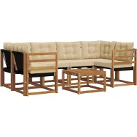 vidaXL Ensemble de canapés d'extérieur avec coussins 7 pièces Nature et Beige