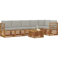 vidaXL Ensemble de salon de jardin , 7 pièces, en polyester, couleur naturelle et gris clair