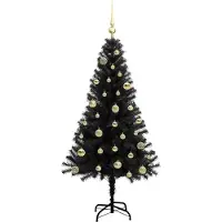 vidaXL Sapin de Noël avec 150 LED avec support Noir 150 cm PVC