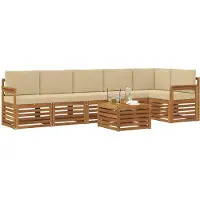 vidaXL Ensemble de canapés d'angle avec coussins (7 pièces), couleur naturelle et beige, en bois massif d'acacia