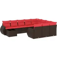 vidaXL Ensemble de 11 canapés de jardin avec coussins, marron, polyrattan