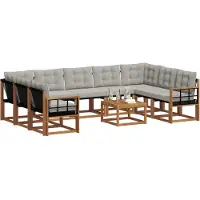 vidaXL Ensemble de canapés d'extérieur avec coussins 10 pièces Naturel et gris clair