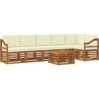 vidaXL Ensemble de salon de jardin , 7 pièces, couleurs naturelles et crème, en polyester