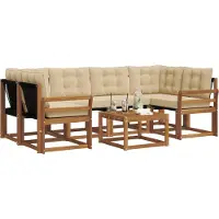 vidaXL Ensemble de canapés d'extérieur avec coussins 7 pièces Nature et Beige