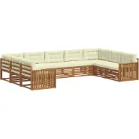 vidaXL Ensemble de salon de jardin 9 pièces, bois d'acacia massif, couleurs naturelles et crème