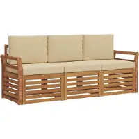 vidaXL Ensemble de canapés , 3 pièces, en bois d'acacia massif, couleur naturelle et beige