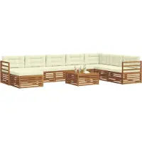 vidaXL Ensemble de salon de jardin 9 pièces, bois d'acacia massif, couleurs naturelles et crème