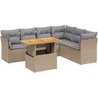 vidaXL Ensemble de salon de jardin 7 pièces avec coussins Beige Poly Rattan