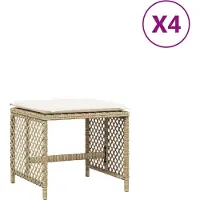 vidaXL Tabourets de jardin et coussins lot de 4 beige 41x41x36cm rotin