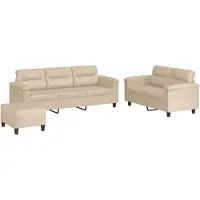 vidaXL Ensemble de canapés 3 pièces avec coussins Crème Tissu microfibre