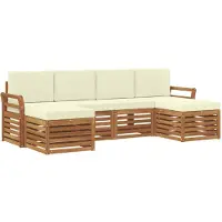 vidaXL Ensemble de canapés 6 pièces Naturel et Crème Bois massif Acacia