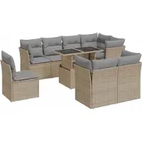 vidaXL Ensemble de salon de jardin 9 pièces avec coussins beige Poly rotin